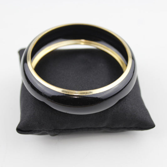 Black Gold Tone Bangle Bracelet Set Glossy Jewelry Fashion A