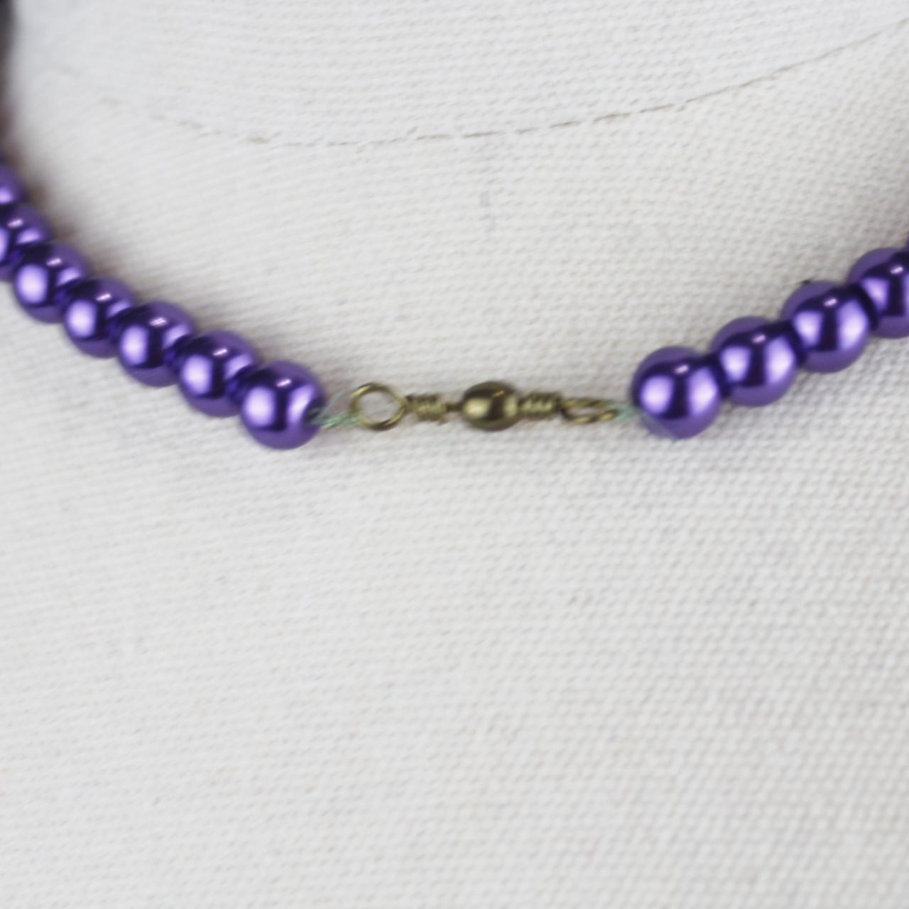 Choker Beaded Necklace Purple Pink Gray Beads Faceted Crysta