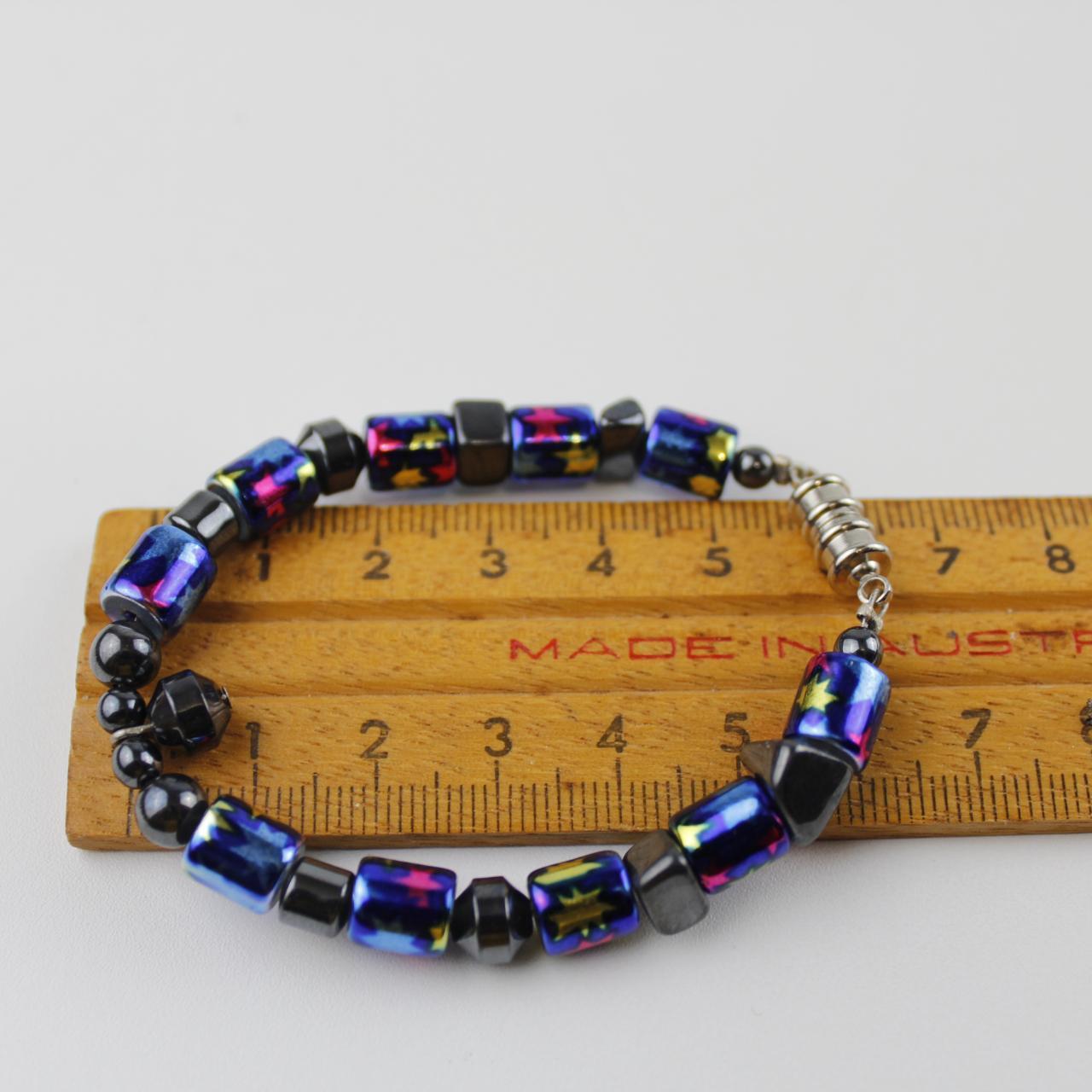 Colorful Star Cube Bead Stretch Bracelet with Charm Statemen