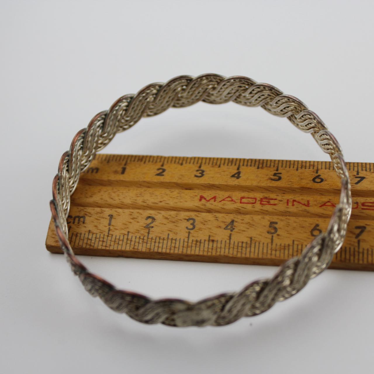 Silver Tone Braided Cuff Bracelet Vintage Style Woven Wire B