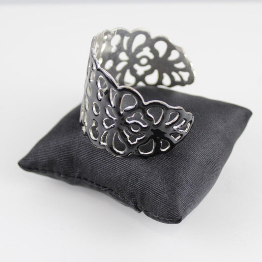 Black Openwork Cuff Bracelet - Unique Cutout Design - Statem