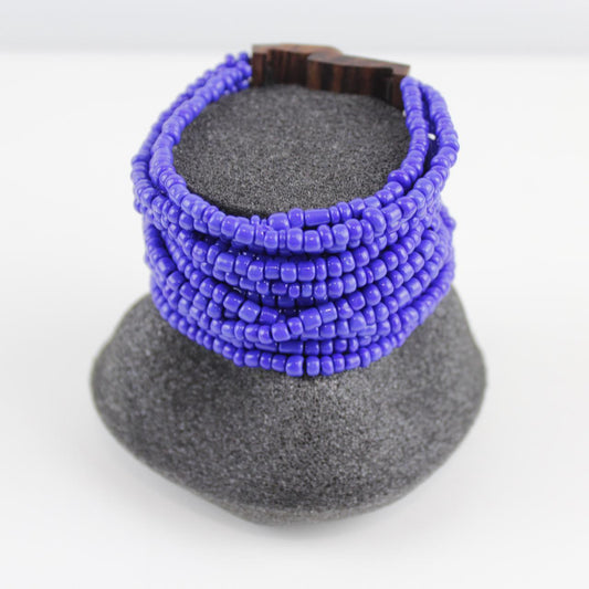 Blue Beaded Bracelet - Multi-Strand - Textured Design - Bold