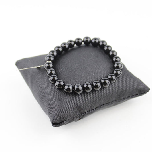 Black Onyx Bead Bracelet Cross Charm Stretch Jewelry Spiritu