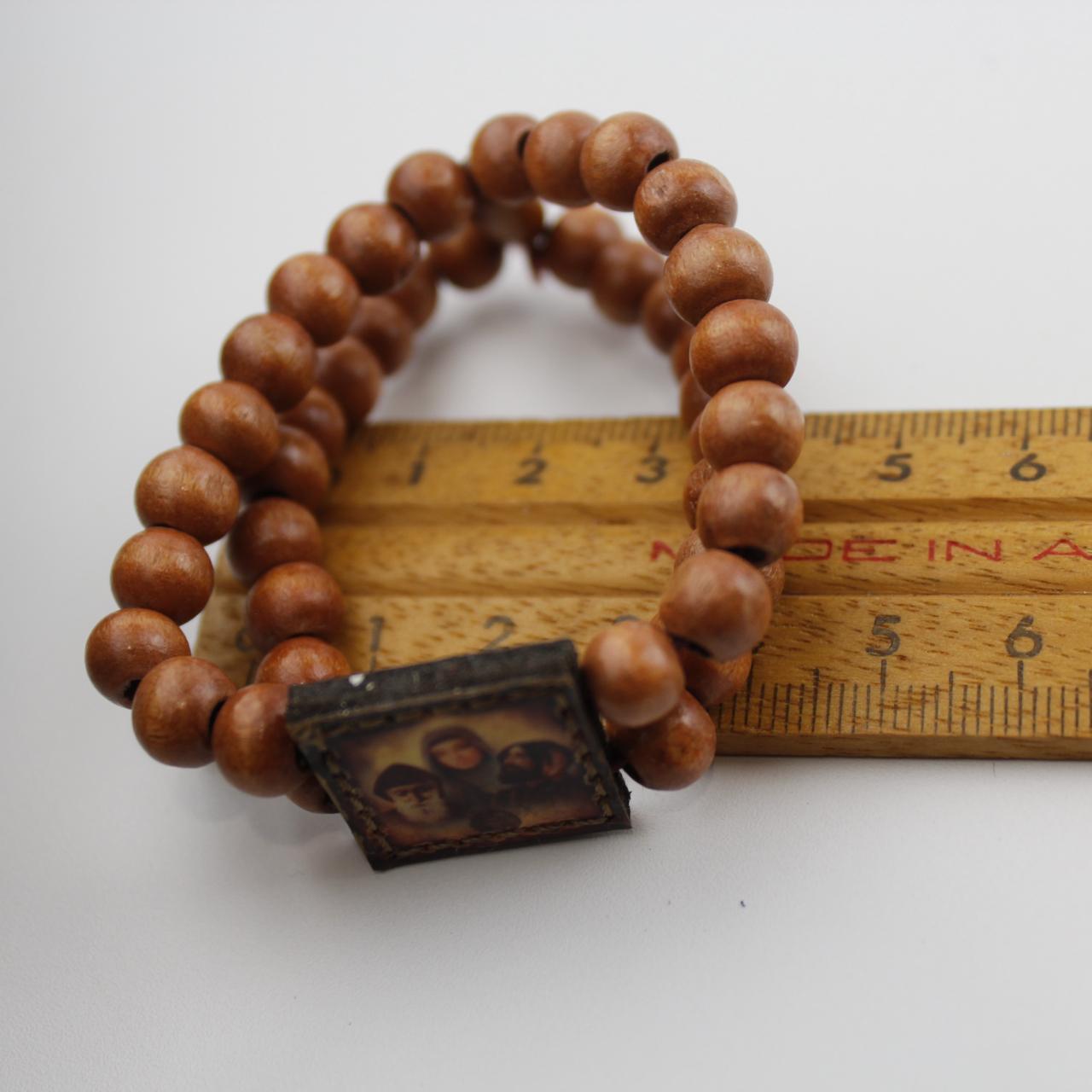 Wooden Beaded Bracelet Double Strand Religious Charm Spiritu
