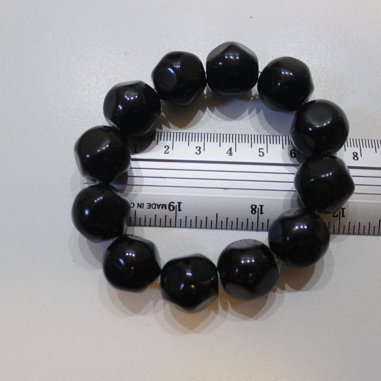 Chunky Black Bead Stretch Bracelet Polished Faceted Statemen