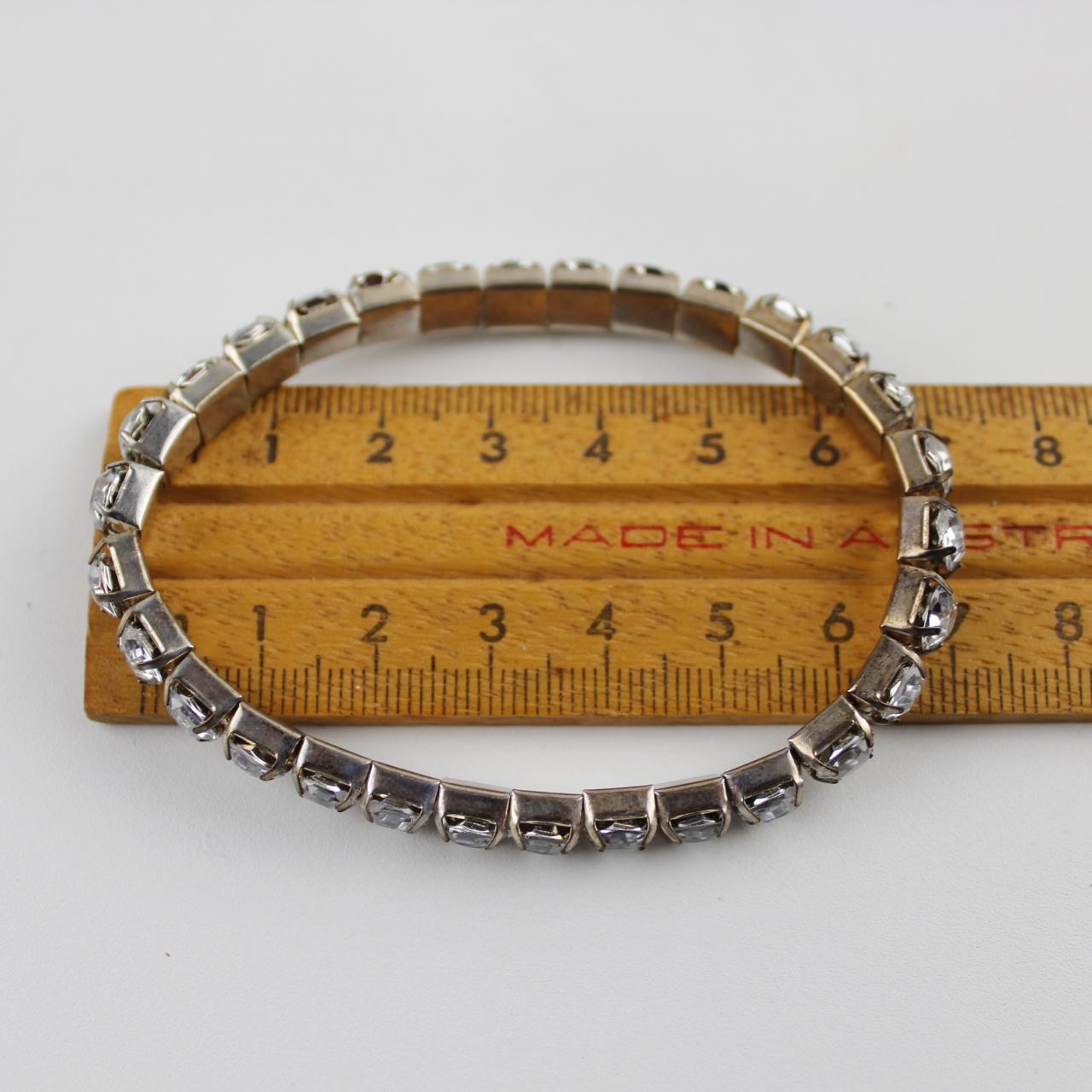 Vintage Crystal Rhinestone Tennis Bracelet - Silver Tone Set