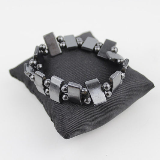 Black Hematite Stretch Bracelet Silver Bead Geometric Jewelr