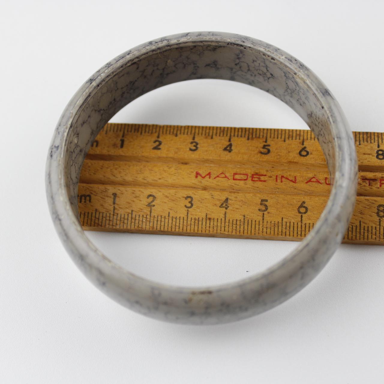 Marbled Gray Ceramic Bangle Bracelet - Unique Textured Stone