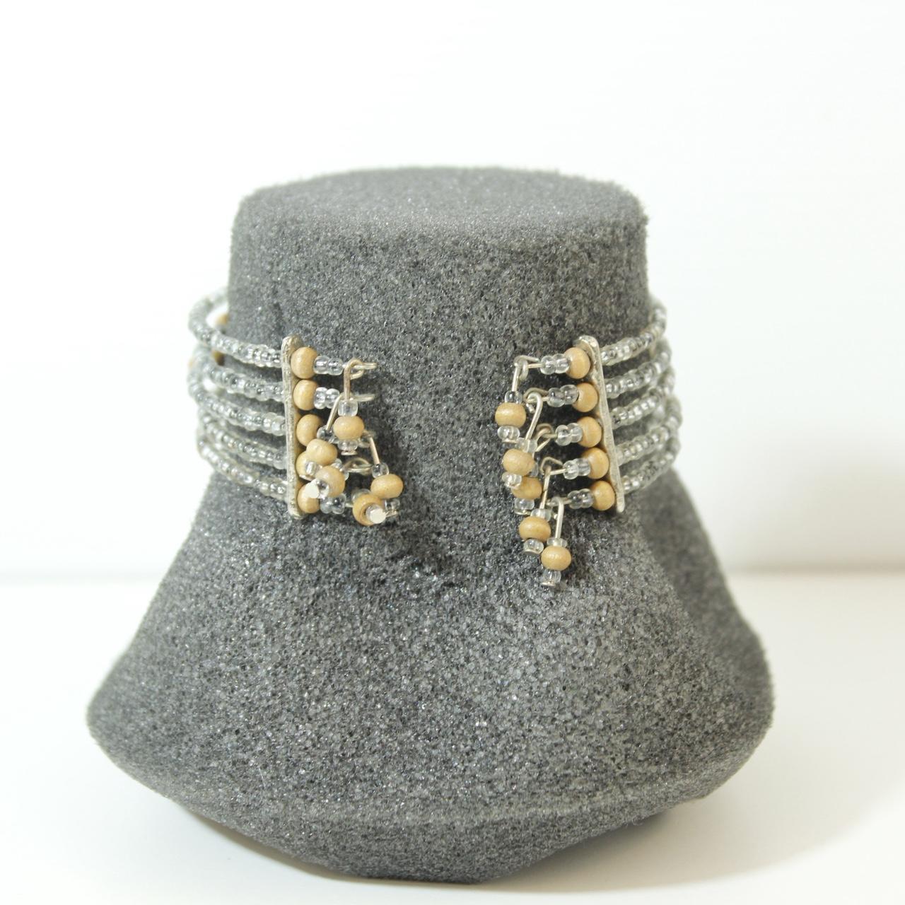 Multi Row Beaded Cuff Bracelet Silver Gold Tone Stacked Statement Coil Wrap
