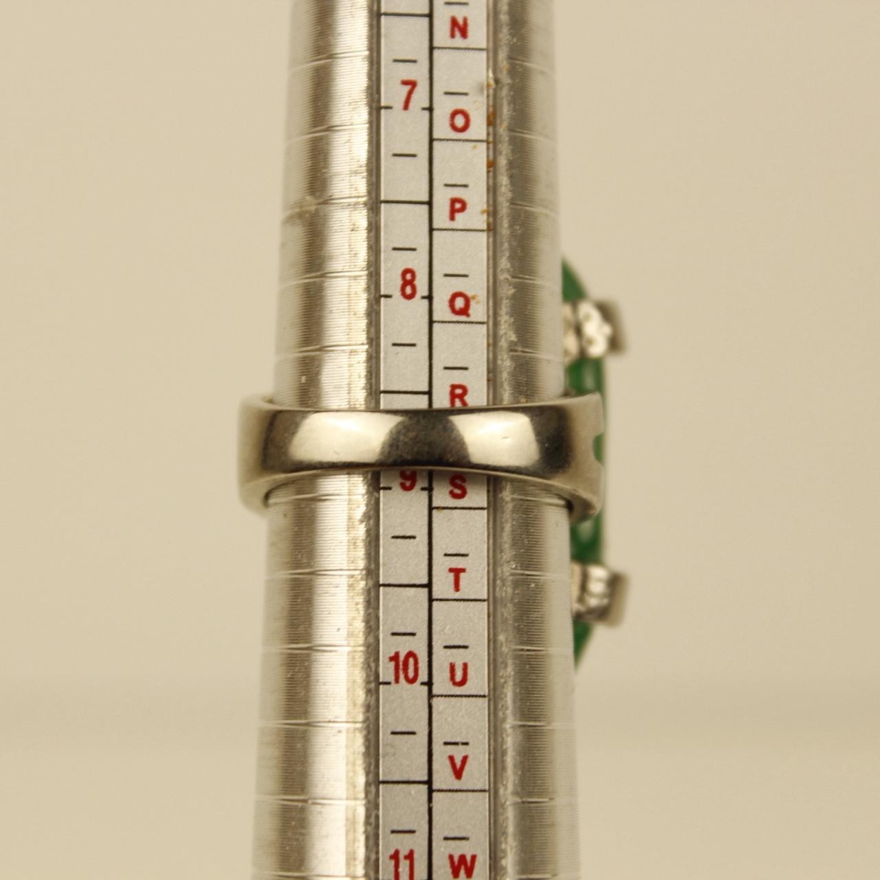 Vintage Green Ring Silver Tone Split Shank Cocktail Jewellery Size R Deadstock.