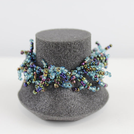 Beaded Cluster Bracelet - Blue, Green, Purple - Unique Desig