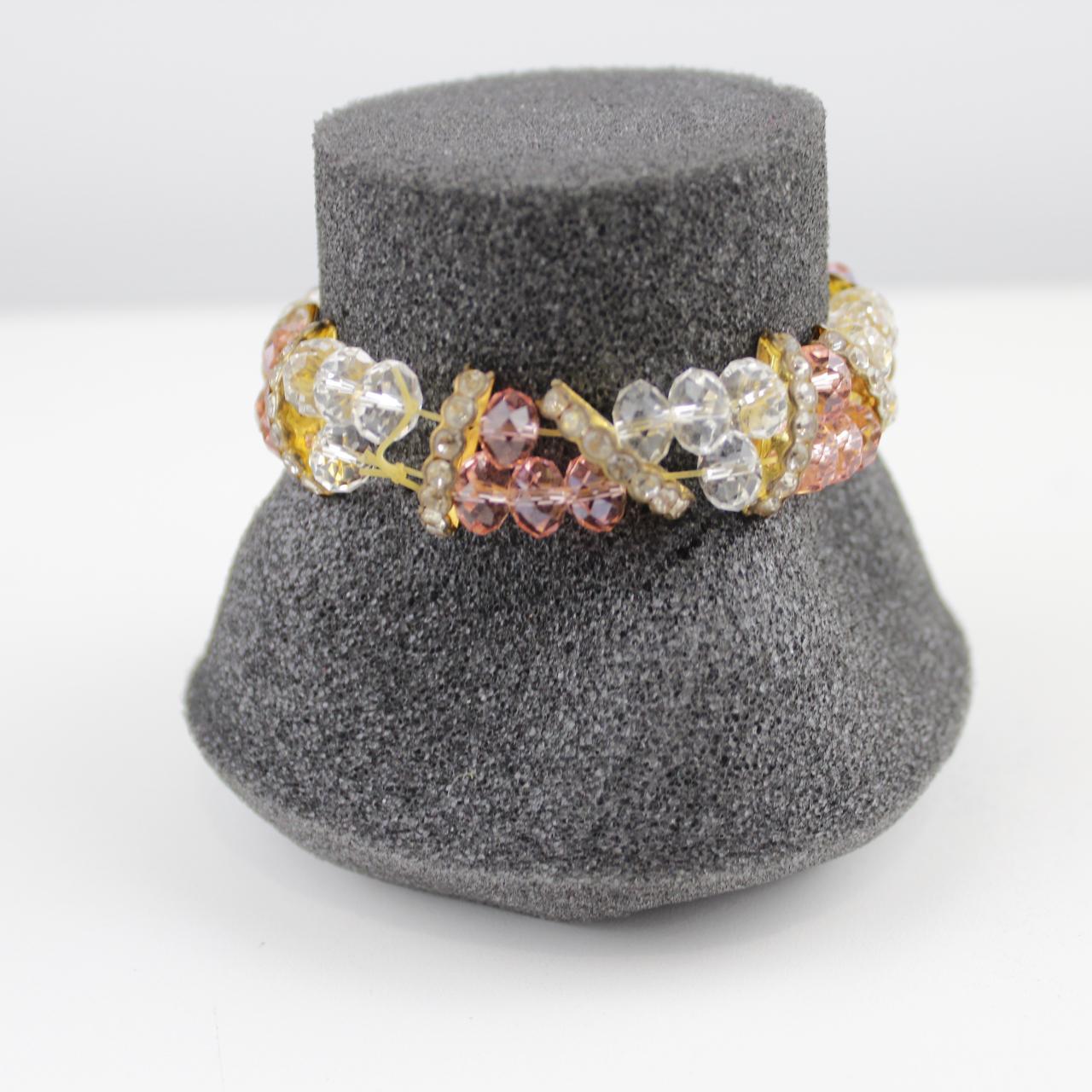 Multicolor Crystal Stretch Bracelet Pink Yellow Clear Bead C