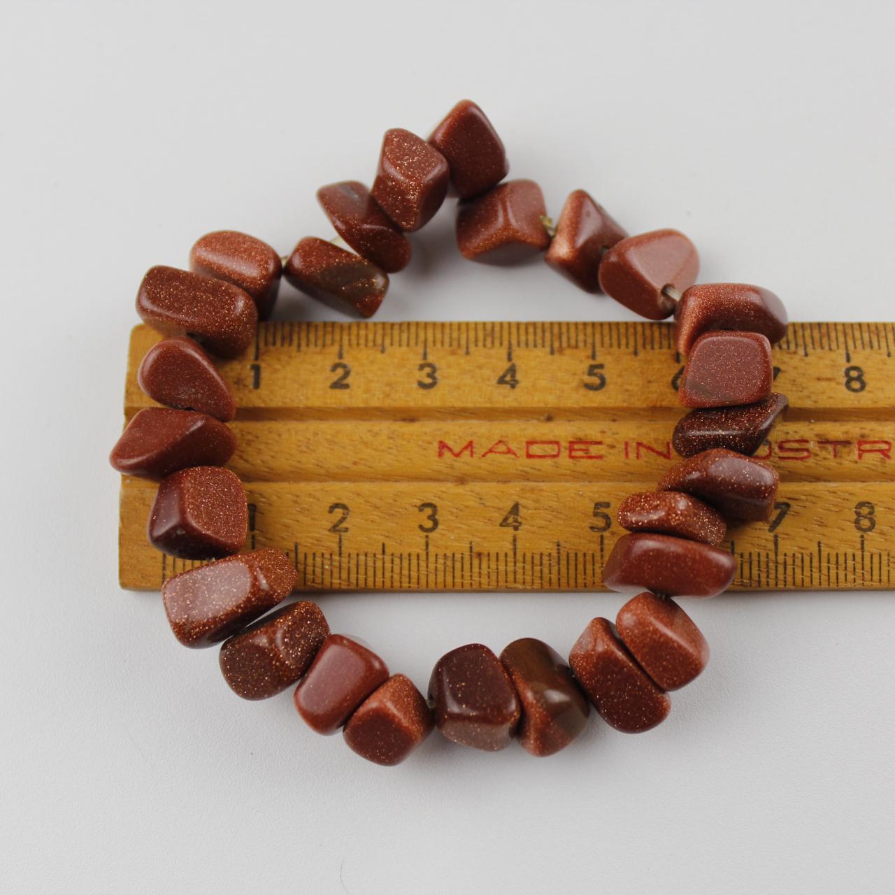 Goldstone Chip Bracelet Copper Brown Beaded Stretch Gem Jewe