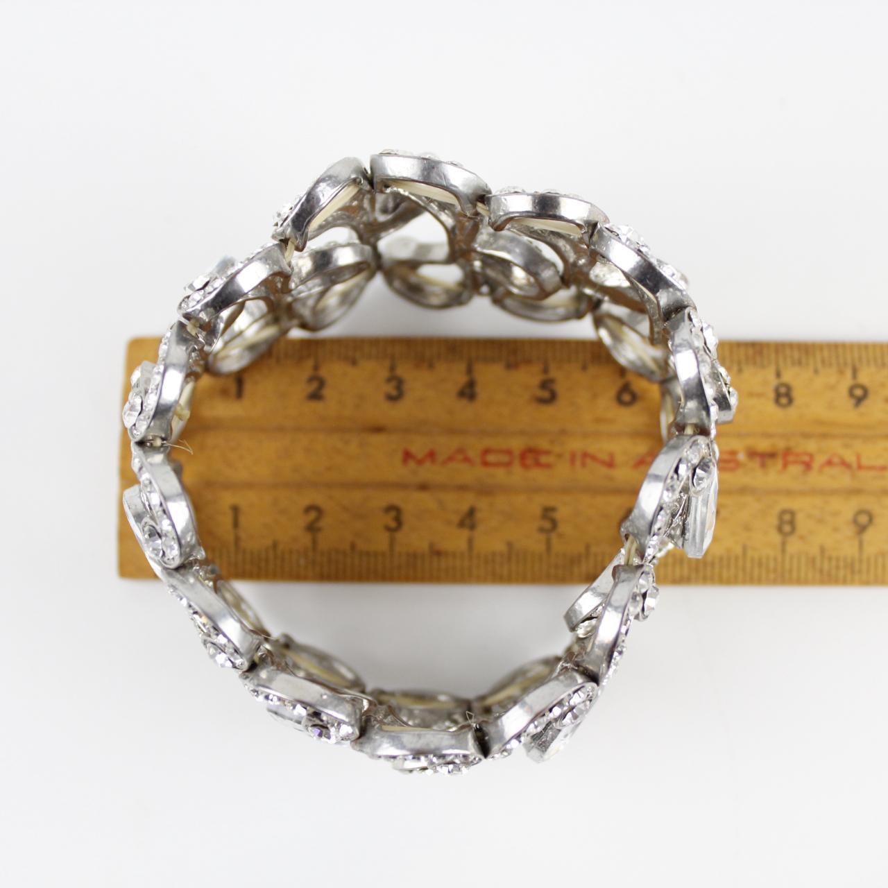 Rhinestone Filigree Style Bracelet - Silver-Tone - Vintage G