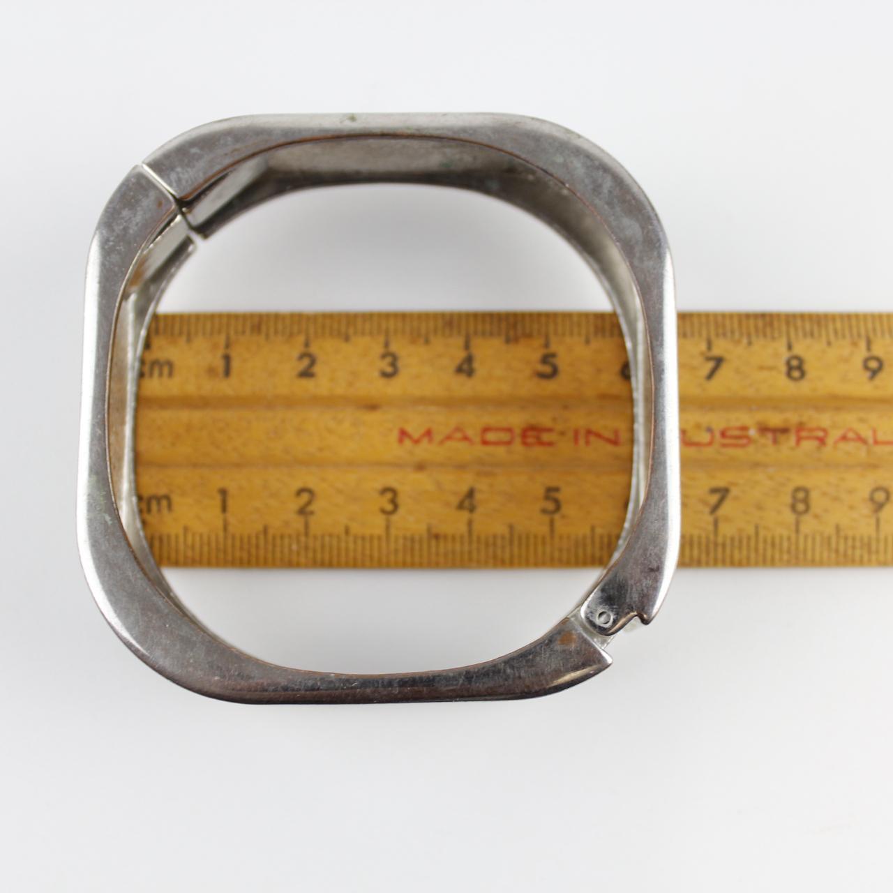 Vintage Silver-Tone Hinged Enamel Bracelet - Square Design -