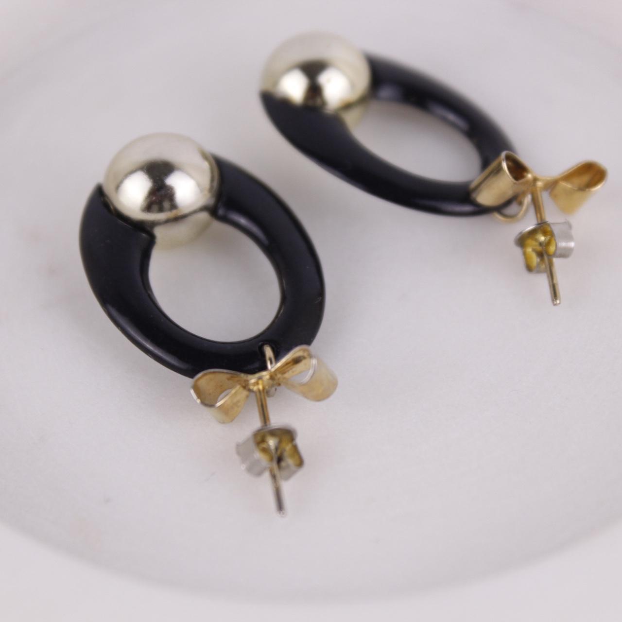 Black Drop Earrings Silver Tone Celtic Knot Leverback Oval Cognac Dangle Good p