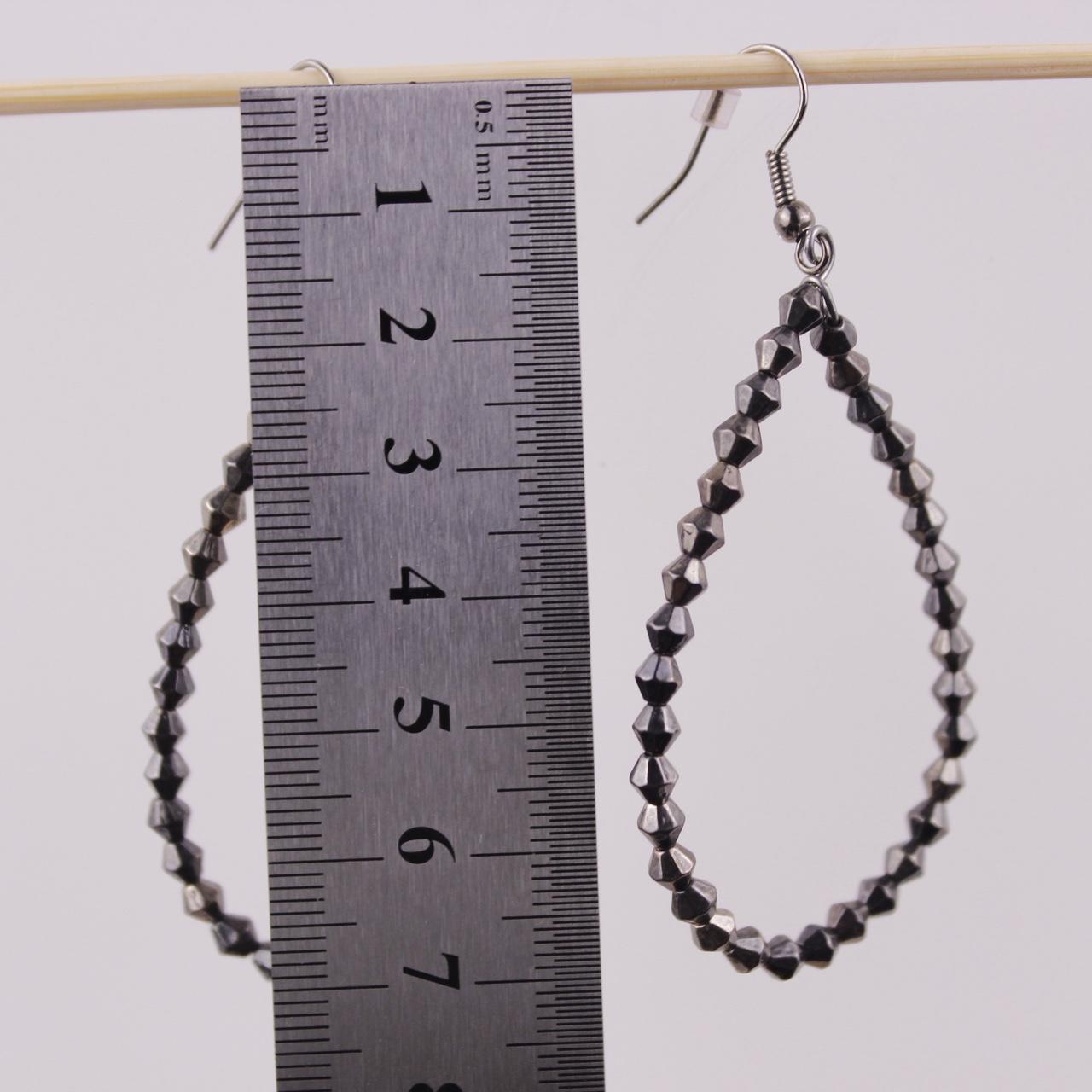 Black Beaded Teardrop Earrings Faceted Jet Dangle Drop Boho Fashion Jewelry Goo
