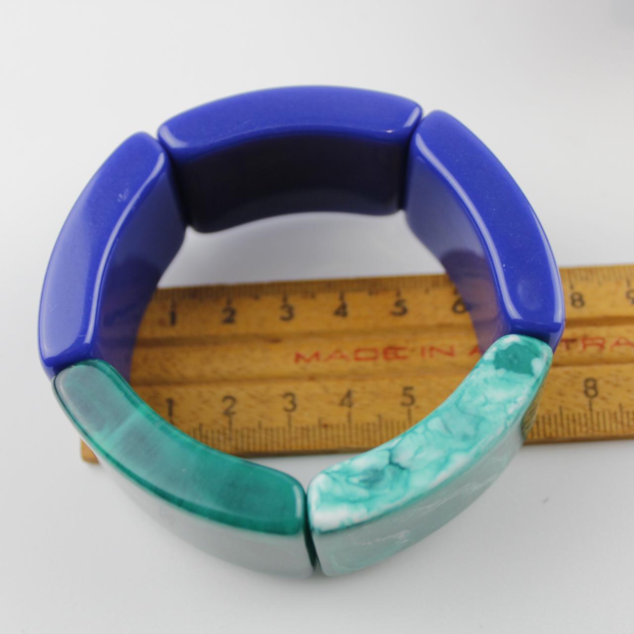 Vintage Lucite Bangle Bracelet Chunky Blue Green Marbled Mid