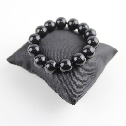 Black Bead Bracelet Round Stretch Bangle Jewelry Good pre-l