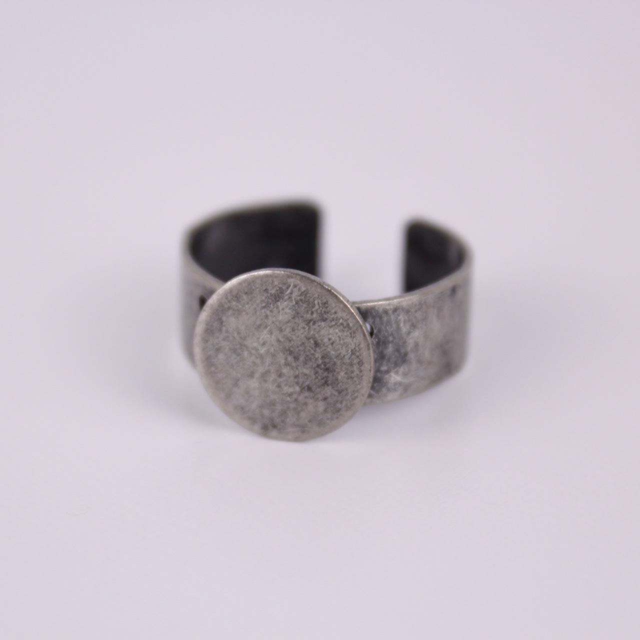 Silver Tone Coin Ring Adjustable Hammered Metal Band Rustic Boho Statement Ethni
