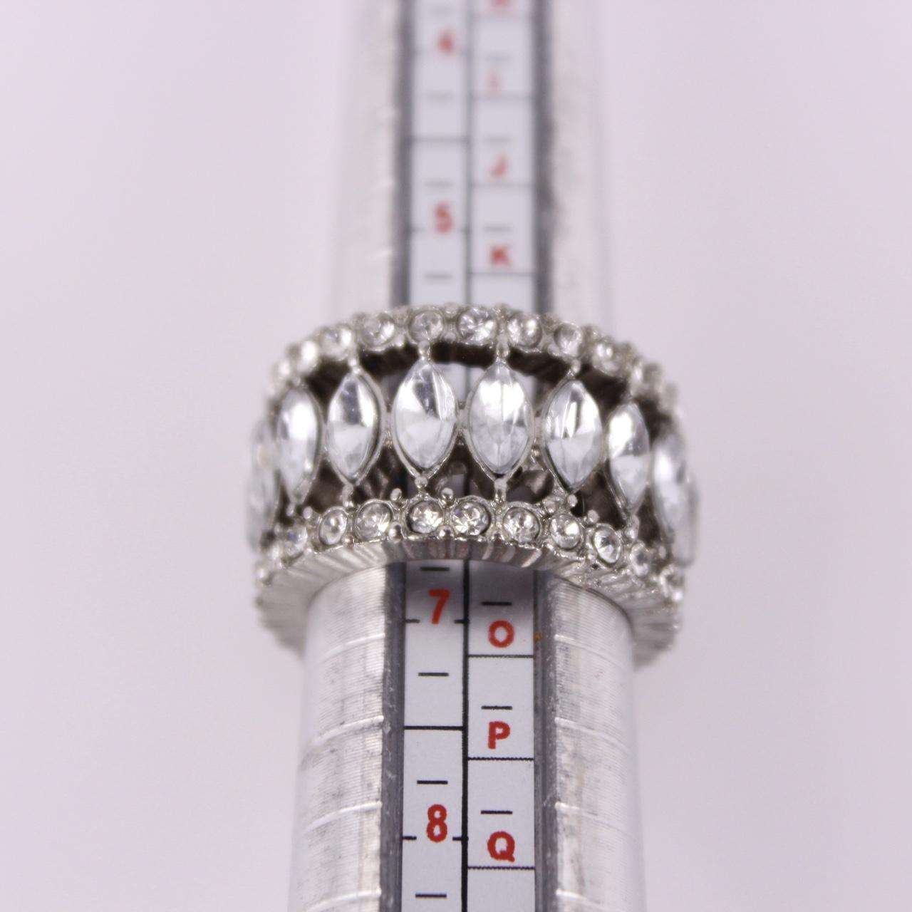 Silver Tone Eternity Band Ring Marquise Cut Faux Crystal Statement Wide Cocktail