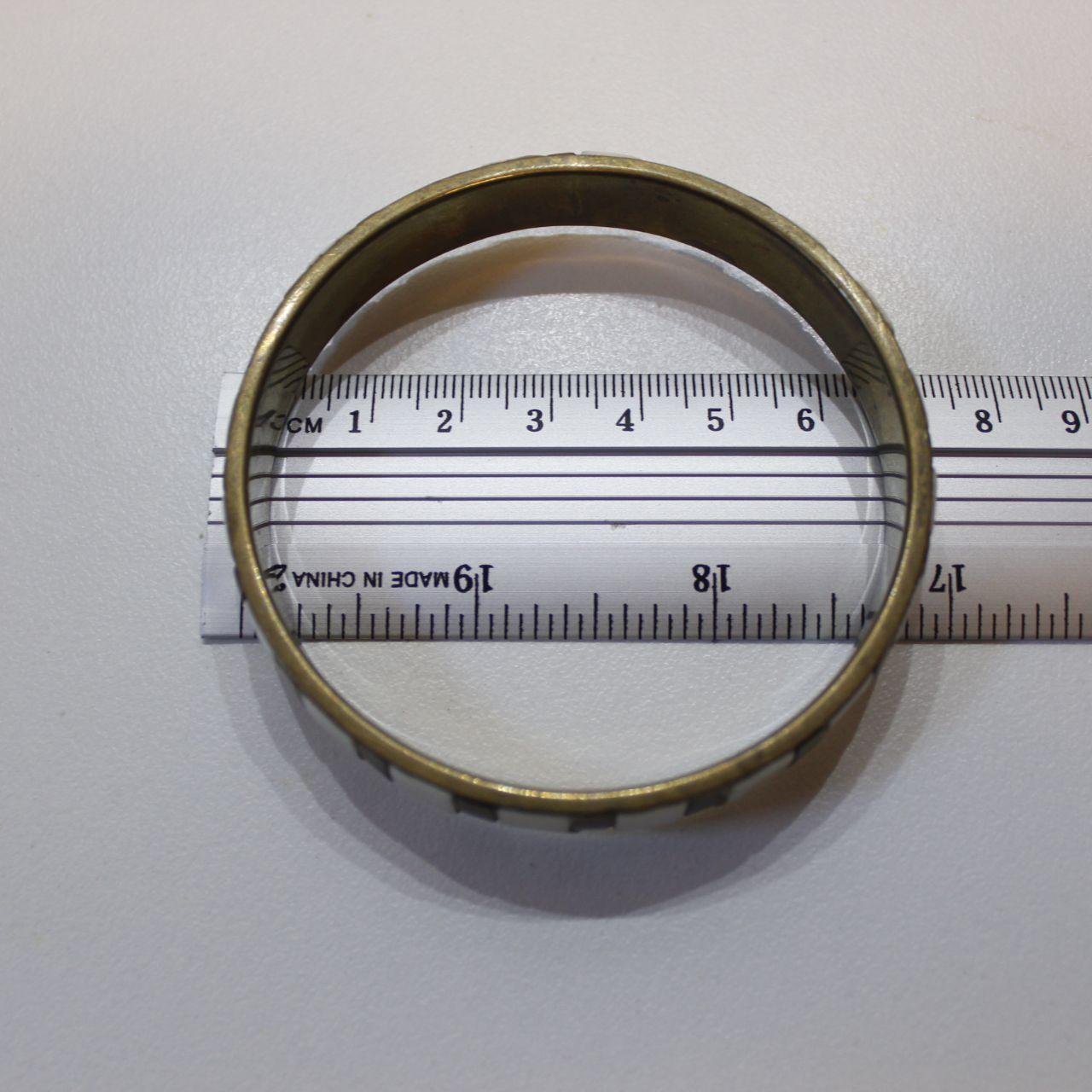 Striped Bangle Bracelet White Enamel Gold Tone Brass Look Fa