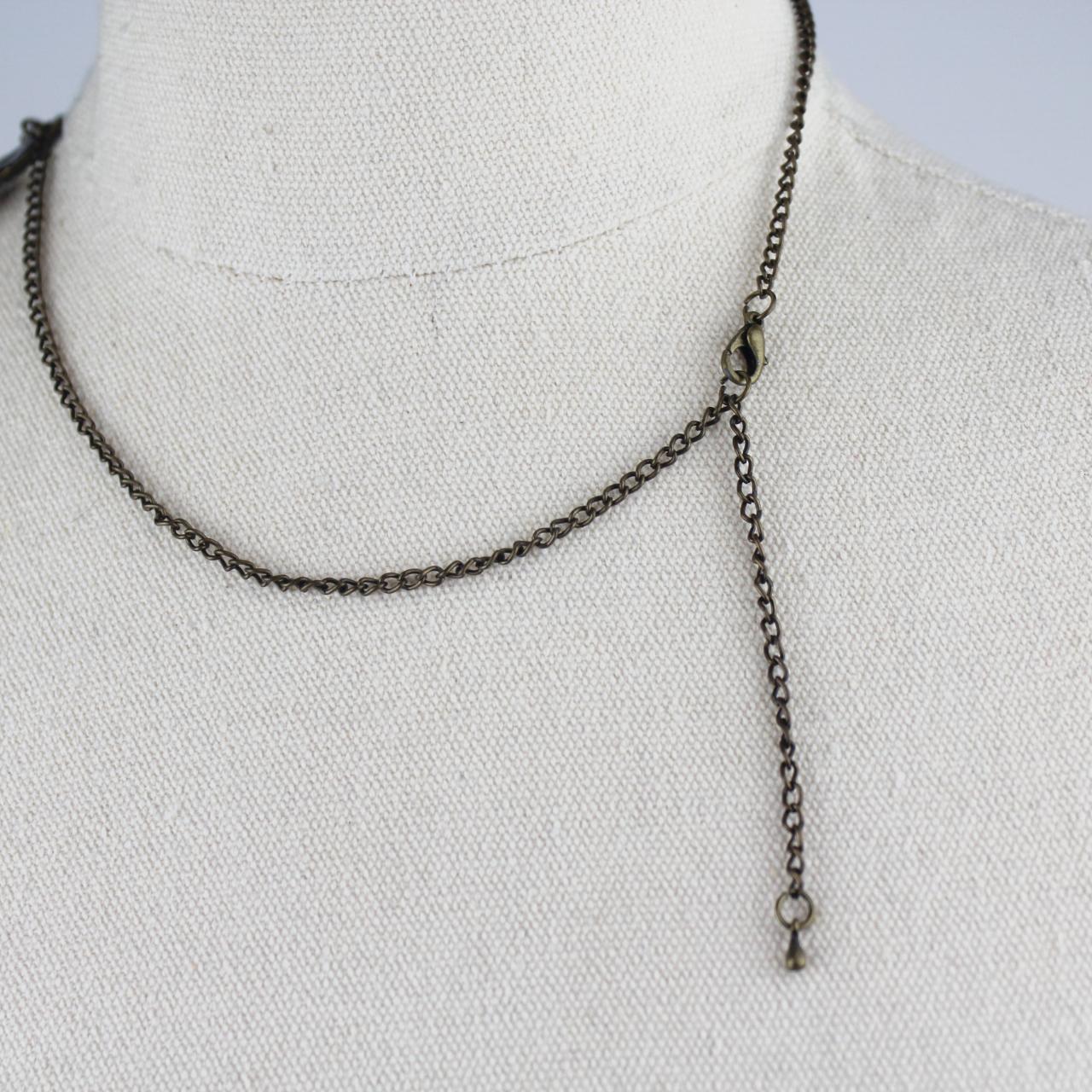 Bohemian Statement Necklace Bronze Chain Rectangular Pendant