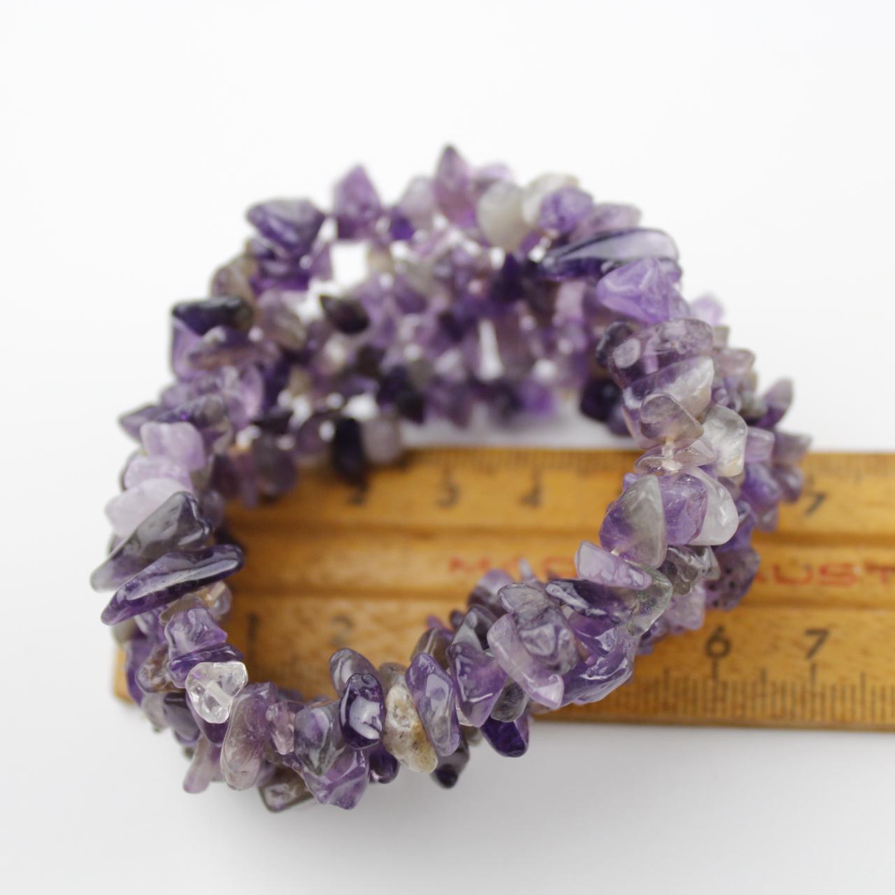 Amethyst Stone Bracelet Tumbled Purple Crystals Stretch Jewe