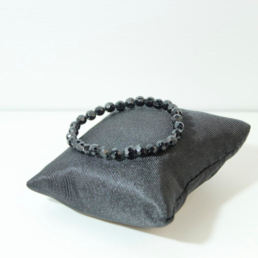 Black Faceted Bead Stretch Bracelet Accent Stacking Bangle Minimalist Jewellery