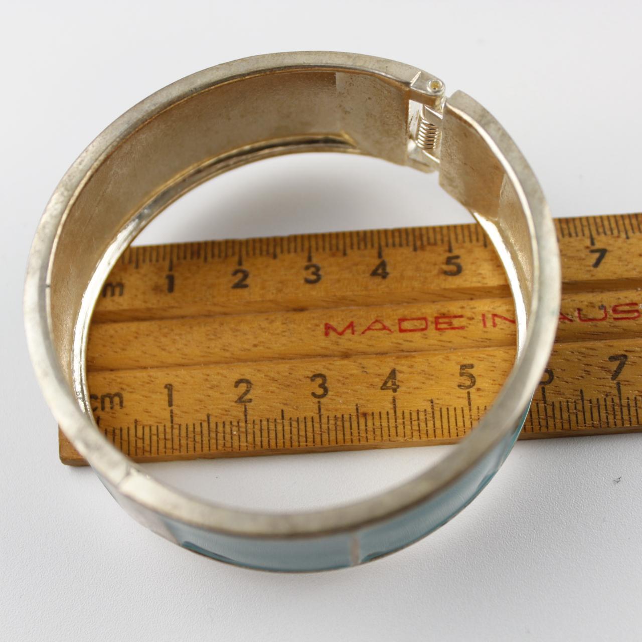 Vintage Enamel Clamper Bracelet Turquoise Blue Gold Tone Wid