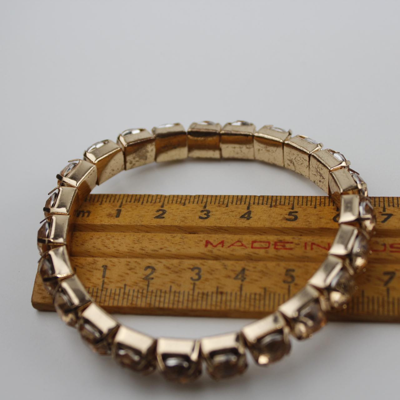 Gold Tone Stretch Bracelet Champagne Rhinestone Vintage Styl