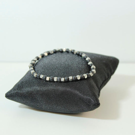 Bead Bracelet Silver Tone Mens Unisex Beaded Stretch Natural Stone Grounding