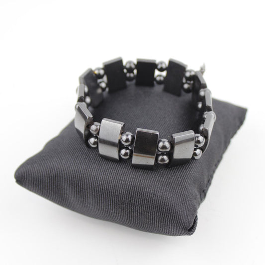 Bead Bracelet Black Rectangular Round Magnetic Clasp Sleek M