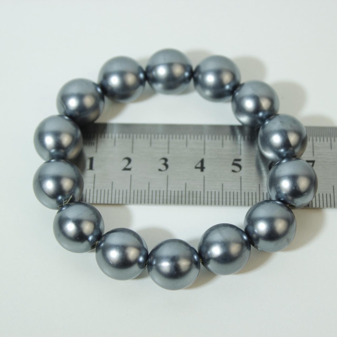 Grey Faux Pearl Stretch Bracelet Large Round Beaded Statement Jewelry Elastic