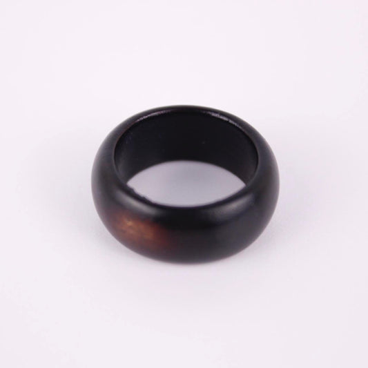 Black Dome Ring Wide Statement Band Resin Wood Style Boho Bold Good pre-loved c