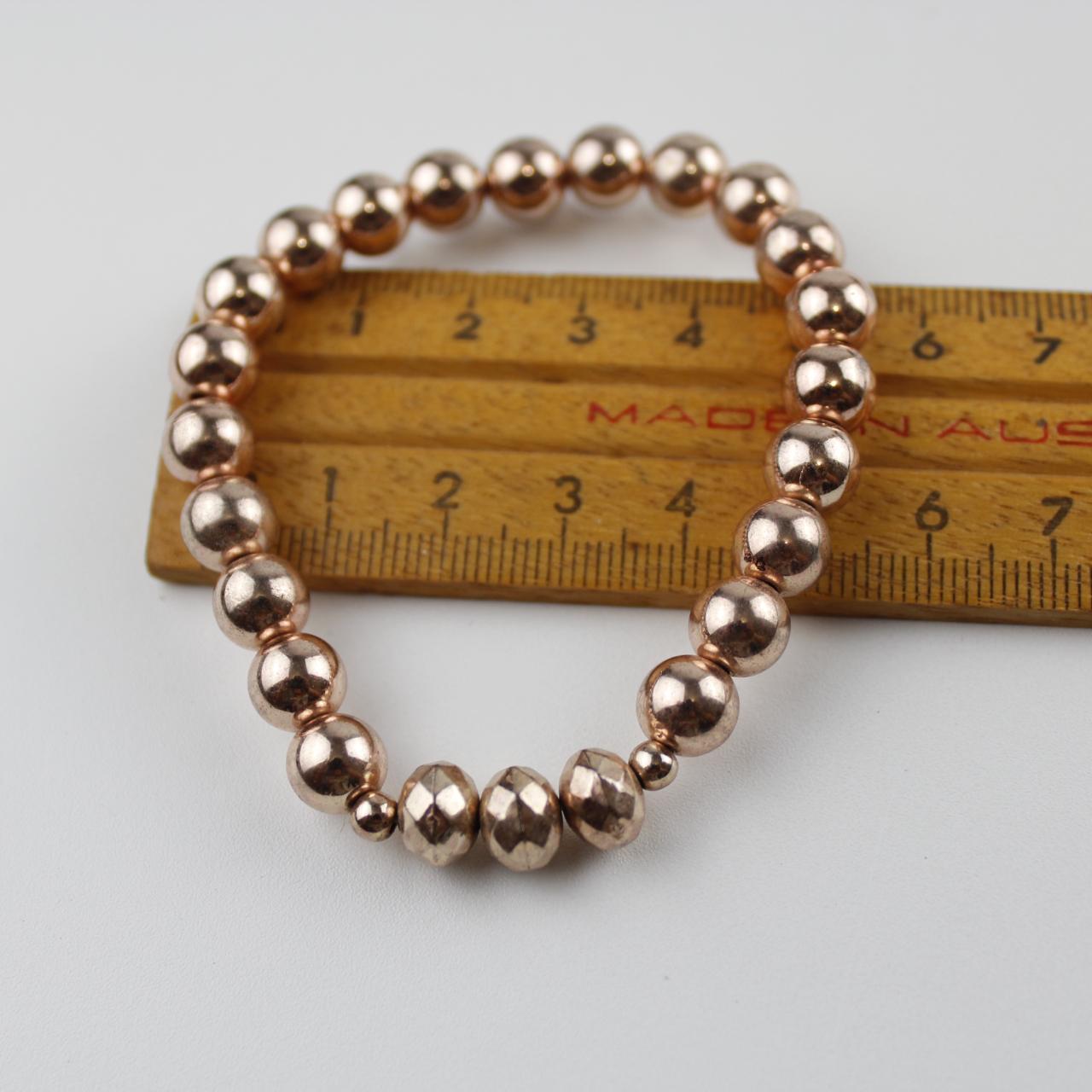 Rose Gold Tone Beaded Stretch Bracelet Round Bead Fashion Je