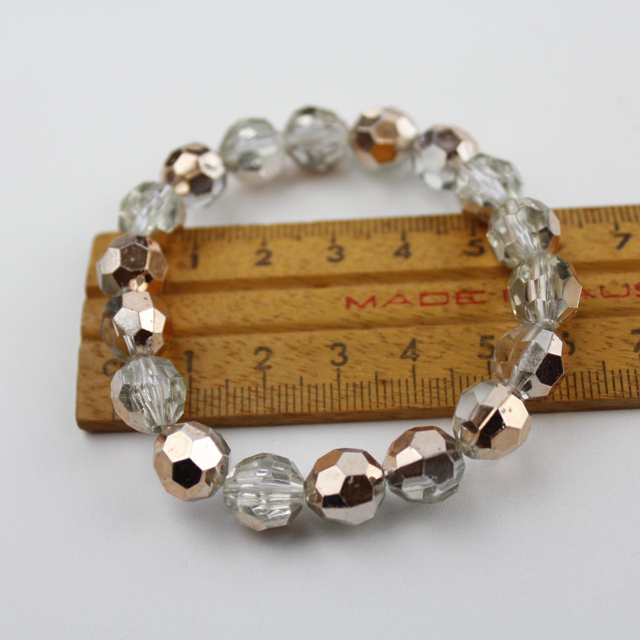 Clear Faceted Bead Bracelet Gold Tone Geometric Jewelry Fash