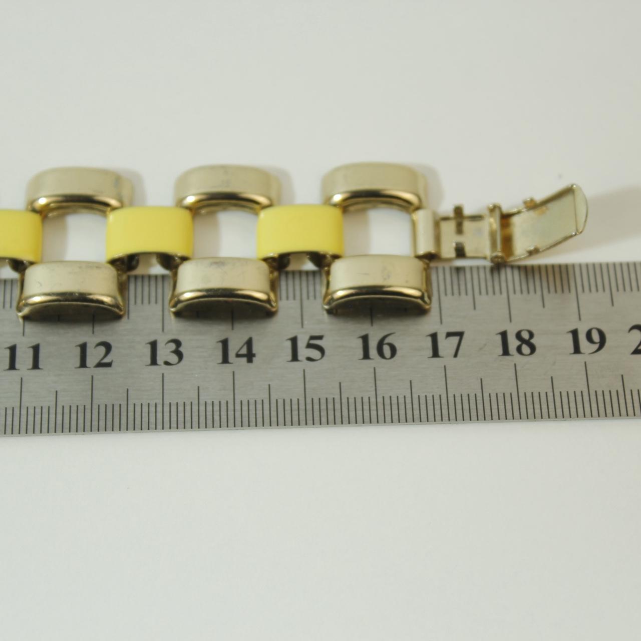 Vintage Gold Tone Yellow Enamel Panel Link Bracelet Retro Statement Chunky