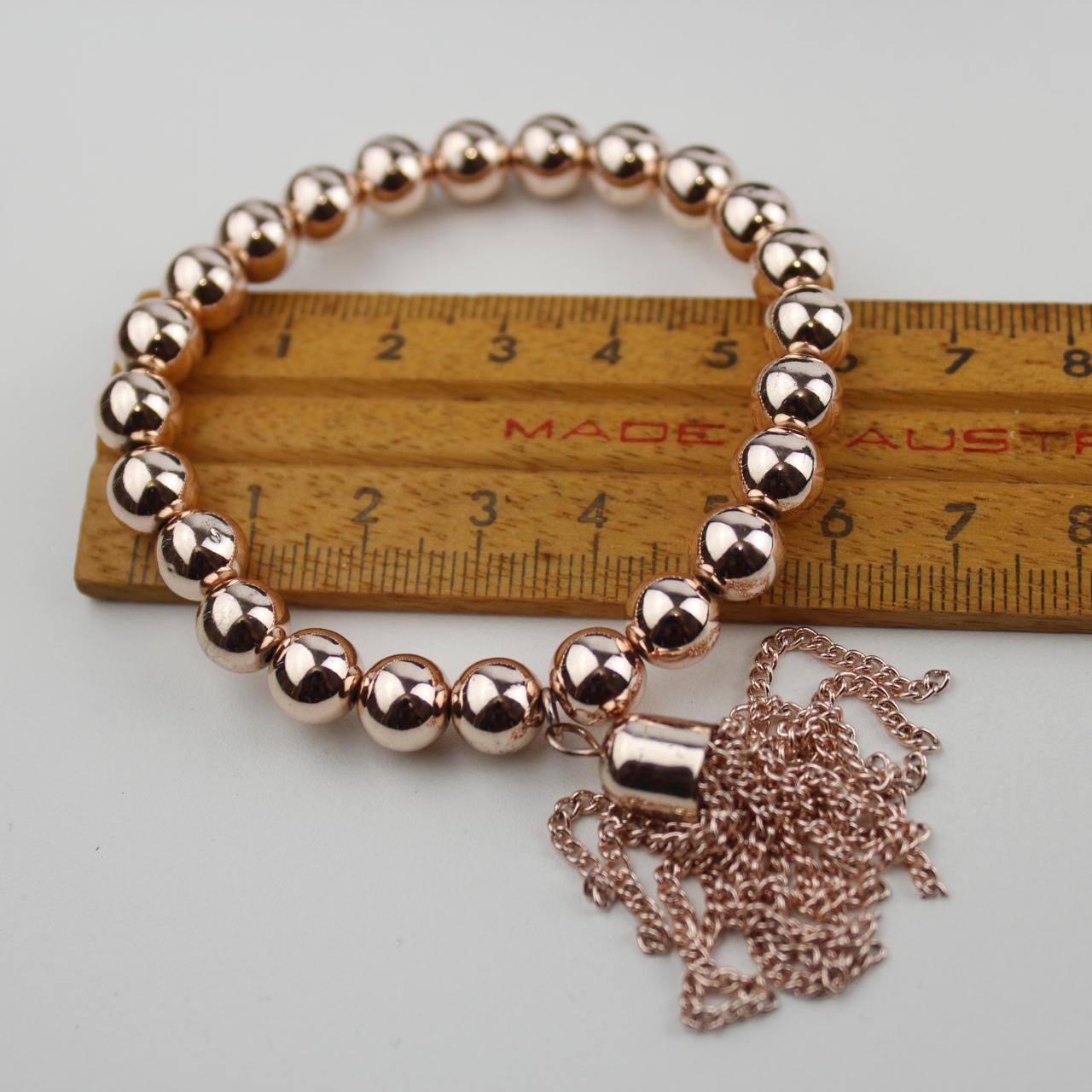 Rose Gold Bead Stretch Bracelet Tassel Charm Jewelry Fashion