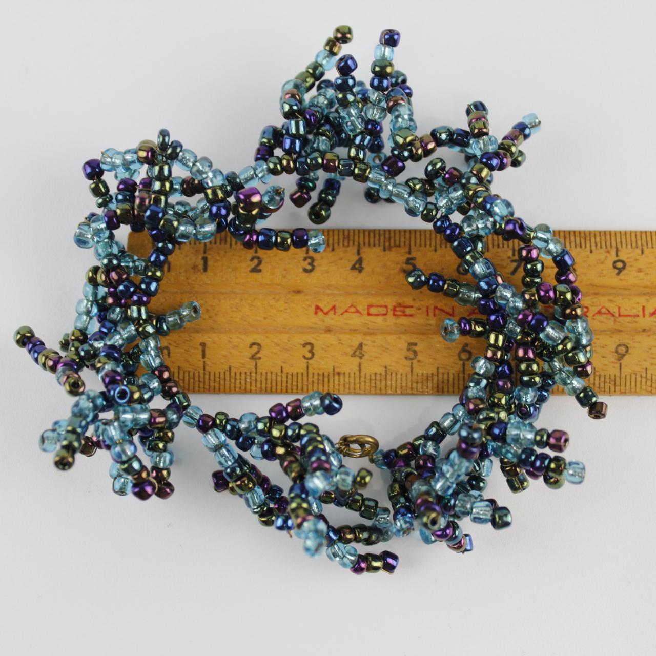 Beaded Cluster Bracelet - Blue, Green, Purple - Unique Desig