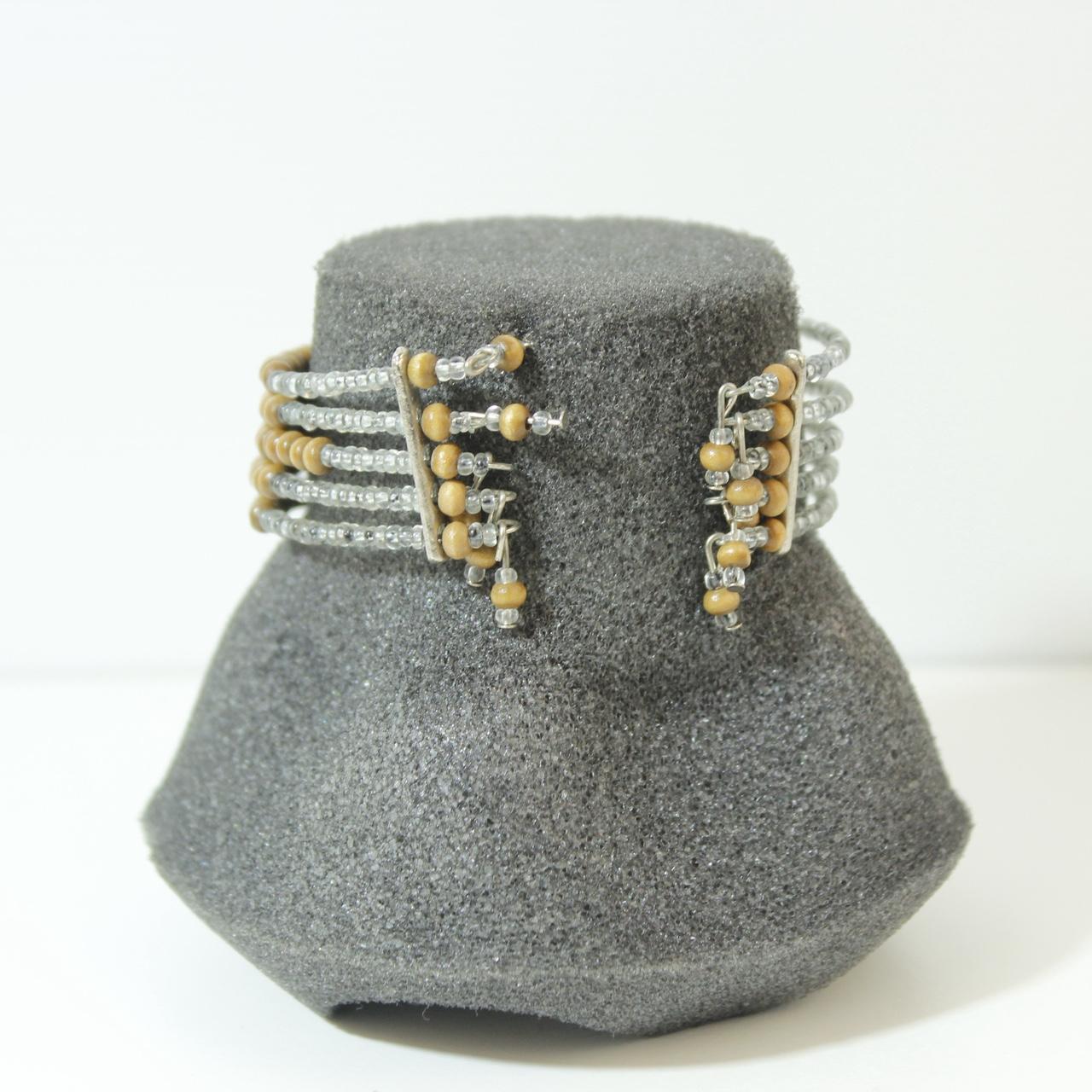 Multi Row Beaded Cuff Bracelet Silver Gold Tone Stacked Statement Coil Wrap
