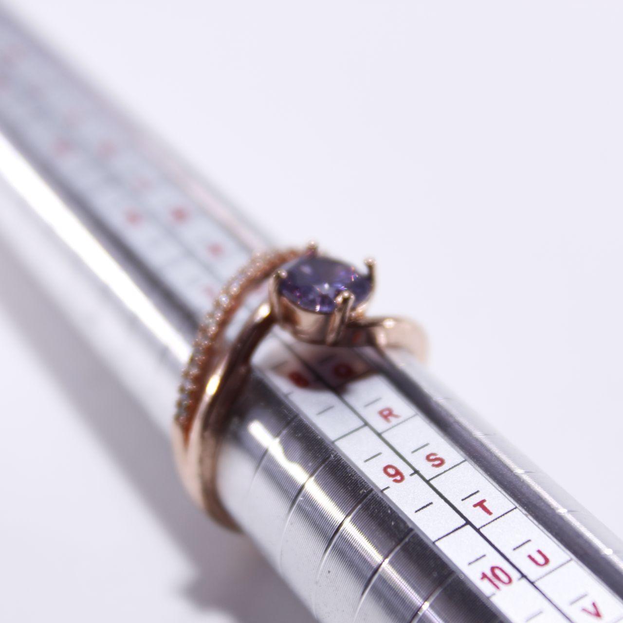 Modern Twist Design Purple Gemstone Ring Rose Gold Statement
