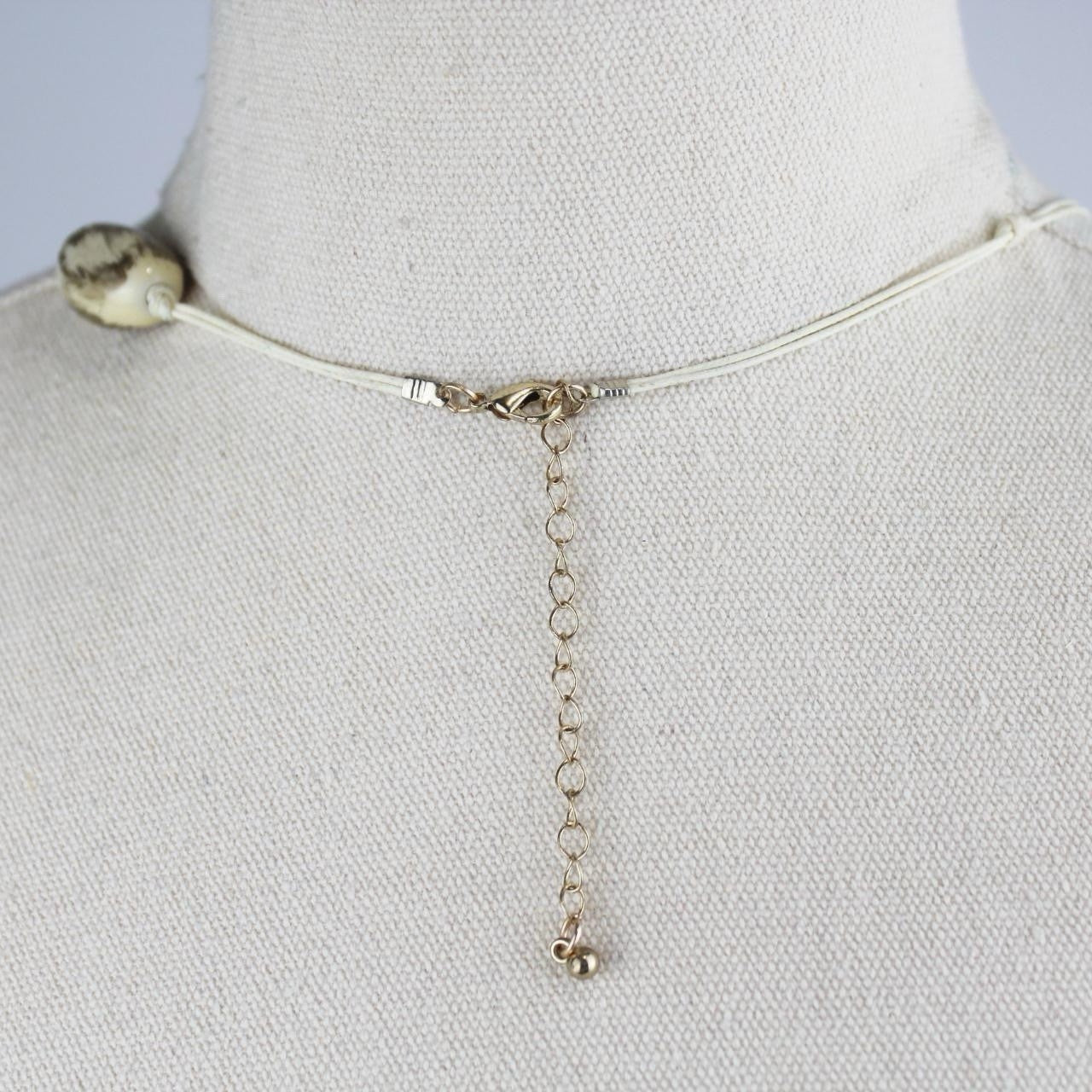 Bohemian Beaded Necklace Amber Brown Cream Speckled Glass Resin Stone Single