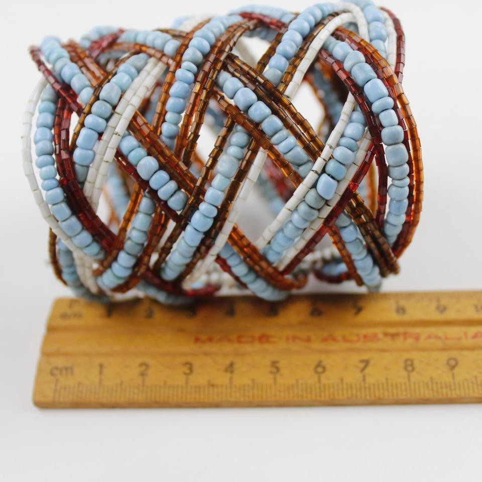 Woven Beaded Cuff Bracelet Multicolor Seed Bead Wide Statement Boho Jewelry