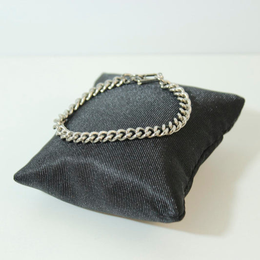 Silver tone Curb Link Chain Bracelet Classic Minimalist Unisex Everyday