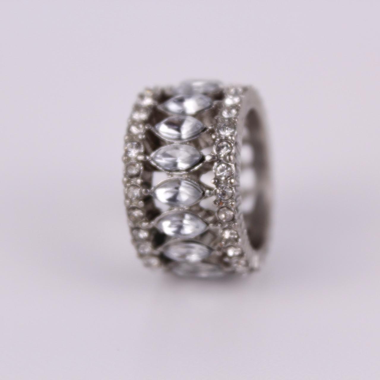 Silver Tone Eternity Band Ring Marquise Cut Faux Crystal Statement Wide Cocktail