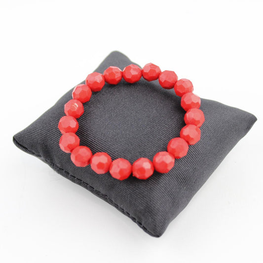 Red Faceted Bead Stretch Bracelet Glass Resin Jewelry Fashio