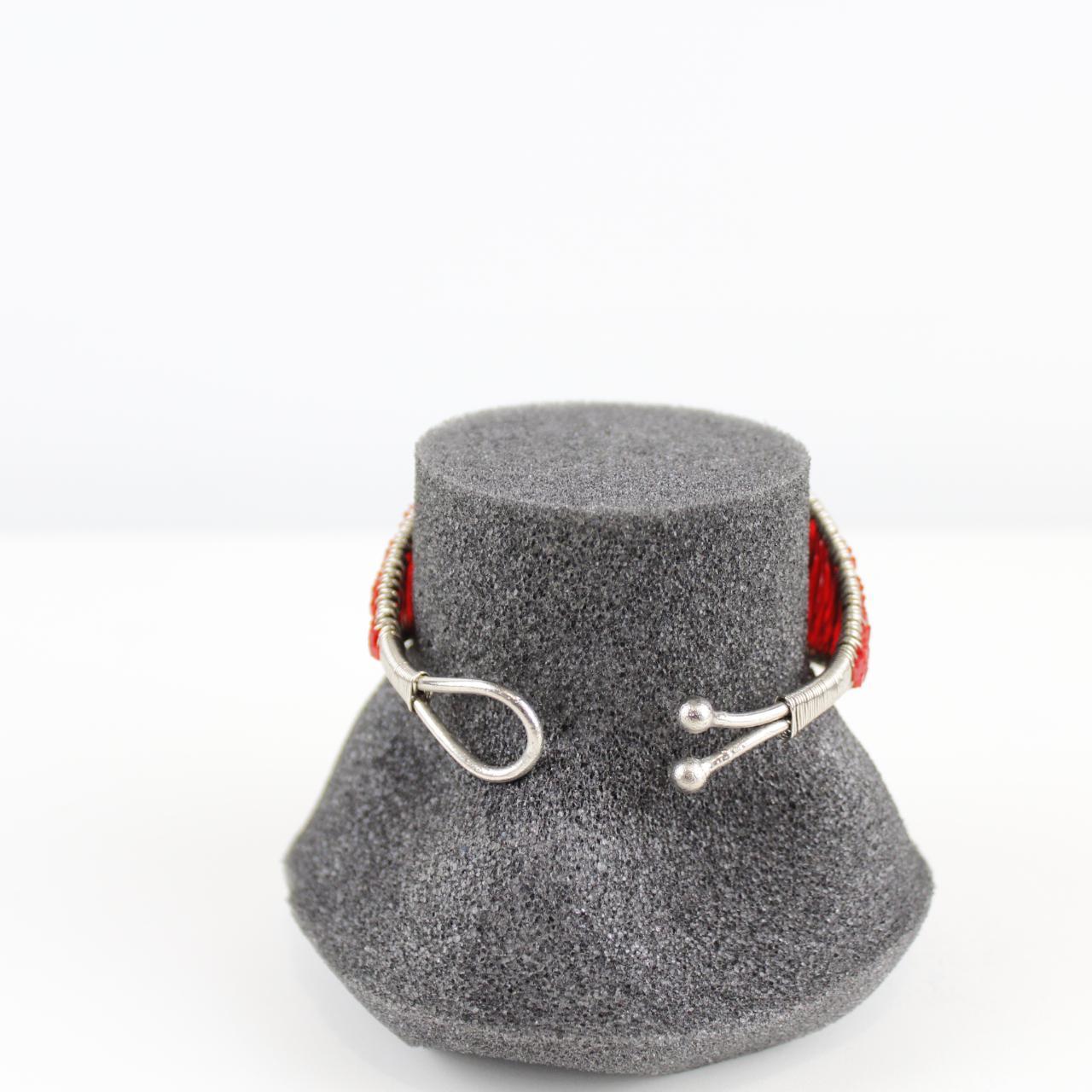 Red Coral Bead Bracelet - Silver Wire Wrapped - Unique Desig