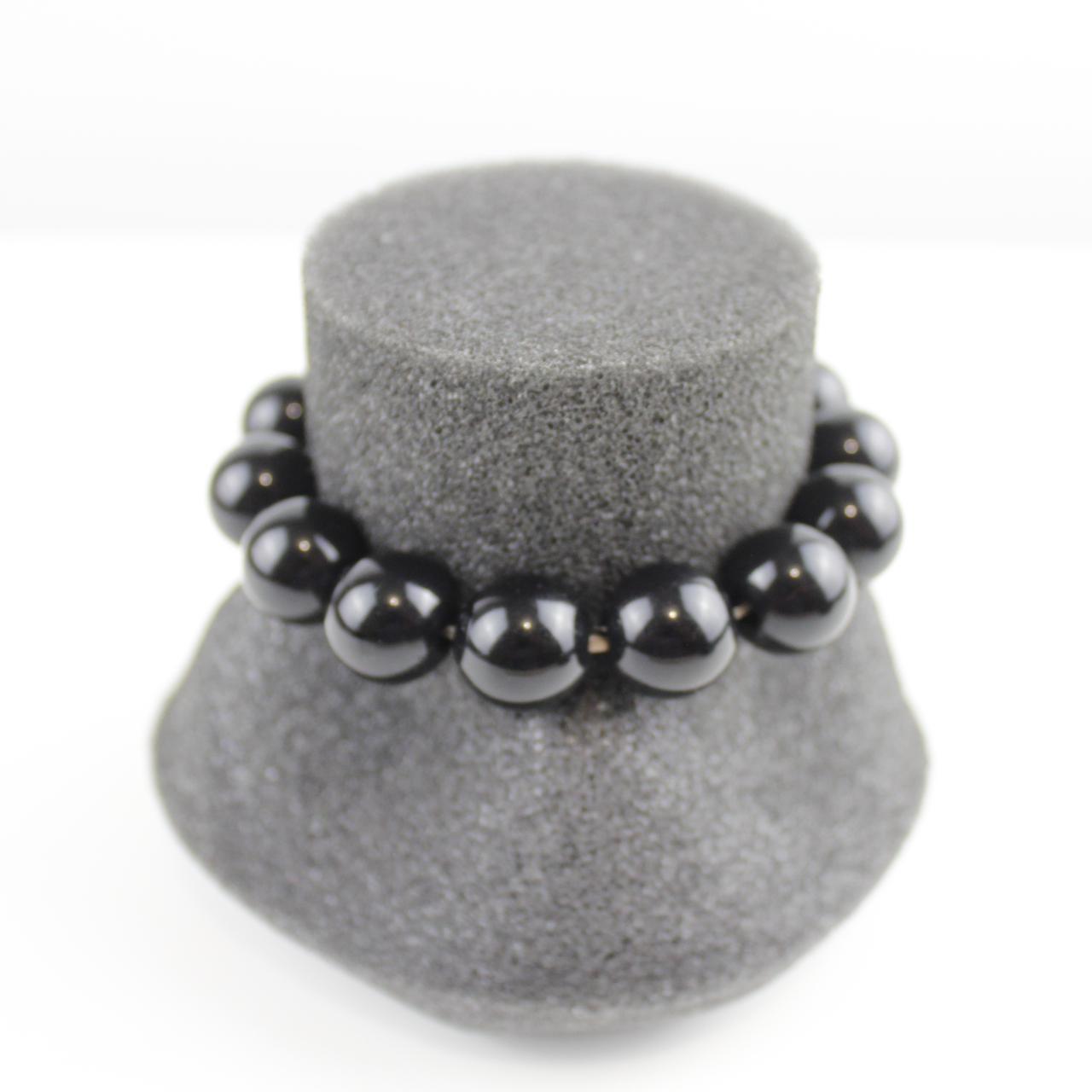 Black Bead Bracelet Round Stretch Bangle Jewelry  Good pre-l