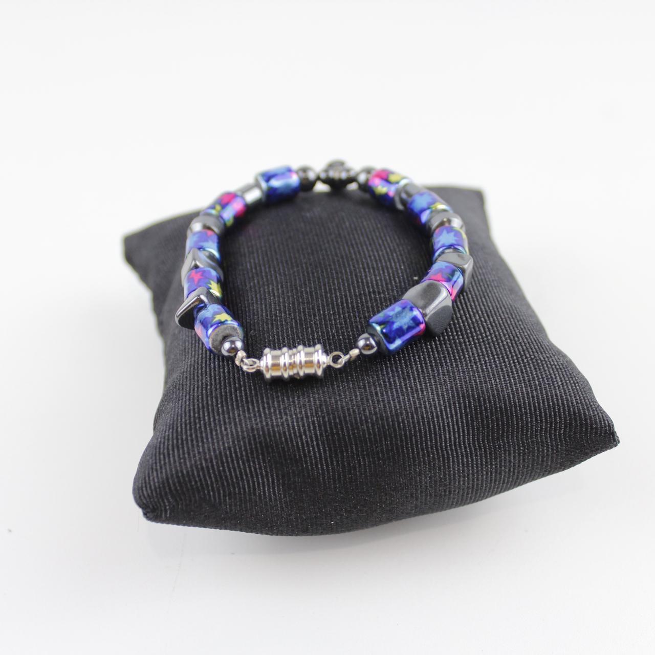 Colorful Star Cube Bead Stretch Bracelet with Charm Statemen